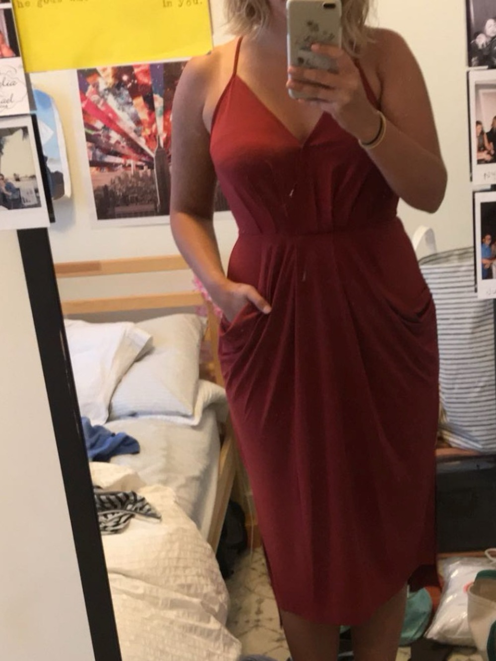 BCBGeneration Rust Red Spaghetti-Strap Midi Dress
